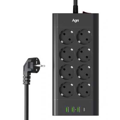 сетевой фильтр AGNI TP-FA4U8E-C-5m-black