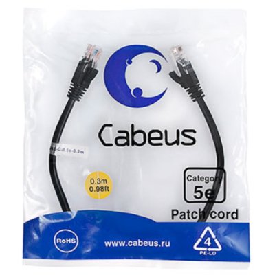 Cabeus PC-UTP-RJ45-Cat.5e-0.3m-BK-LSZH