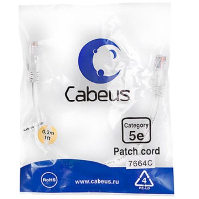 Cabeus PC-UTP-RJ45-Cat.5e-0.3m-WH-LSZH