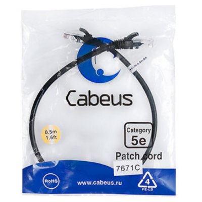 Cabeus PC-UTP-RJ45-Cat.5e-0.5m-BK-LSZH