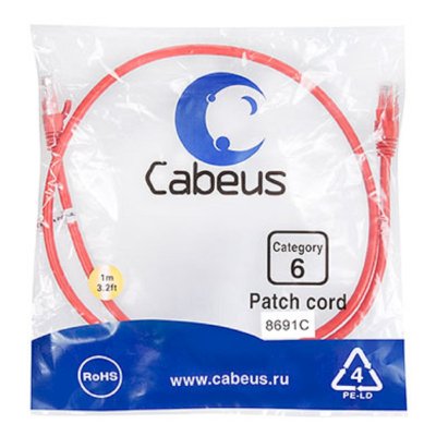 патч-корд Cabeus PC-UTP-RJ45-Cat.6-1m-RD