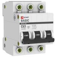 автоматический выключатель EKF ВА 47-29 3P (C) 4.5kA 63 А mcb4729-3-63C