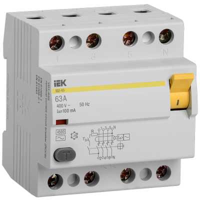 выключатель дифференциальный IEK ВД1-63 4Р 63А 100мА MDV10-4-063-100